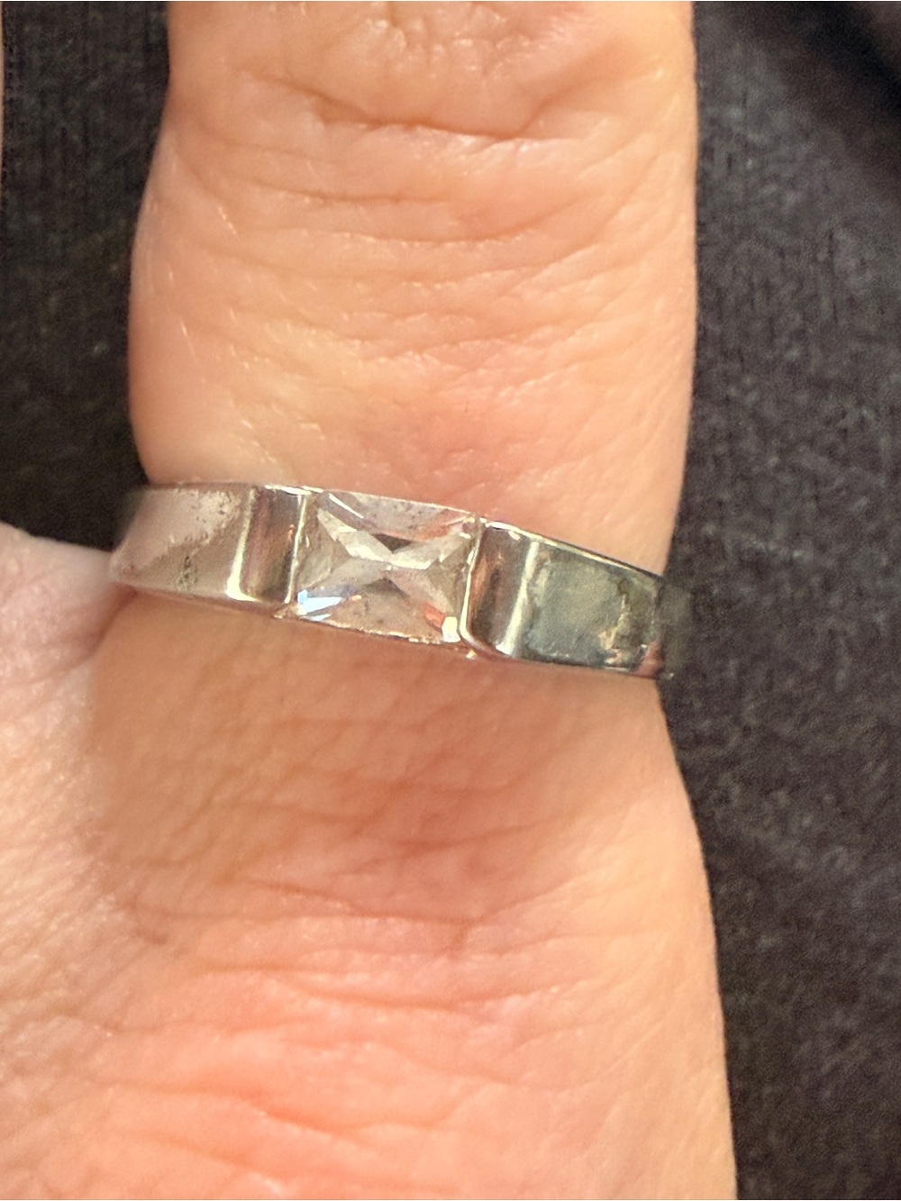 Vintage Sterling Silver Clear Stone Band Ring - Women's Fashion Sz8